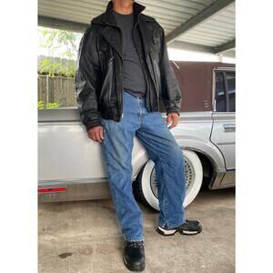 🔥Vintage Greg Bell Men’s Leather Bomber Moto Biker Classic Rugged Jacket Sz XL